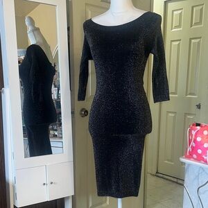 bebe Black Sparkle Asymmetrical Dress